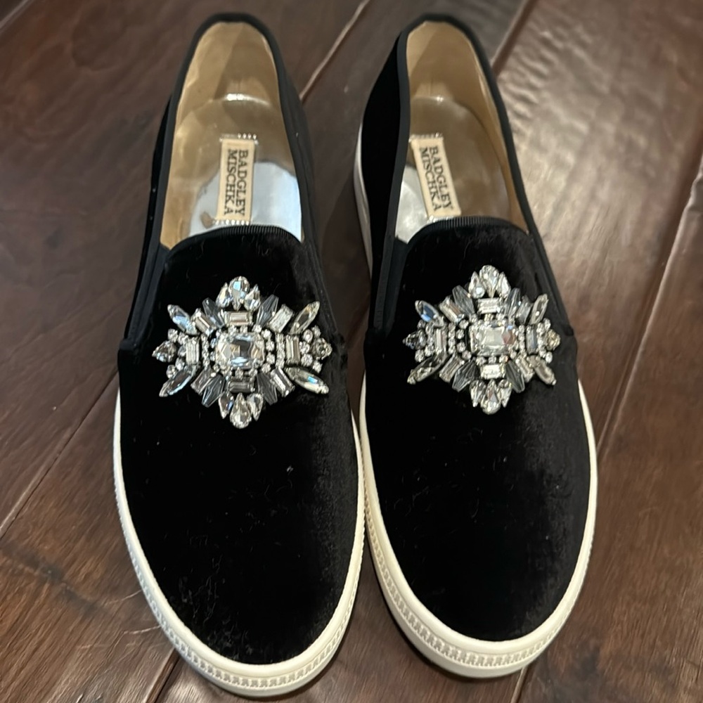 Badgley Mischka Black Velvet Sneakers with Silver Embellishments